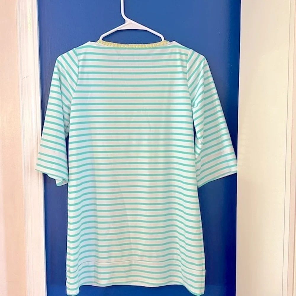 Kids Cabana Life Green & White Striped Nylon & Spandex Swim Cover Up Size 14